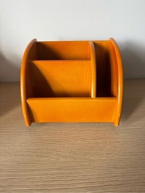 Orange Wooden Desk Organizer on Lazy Susan